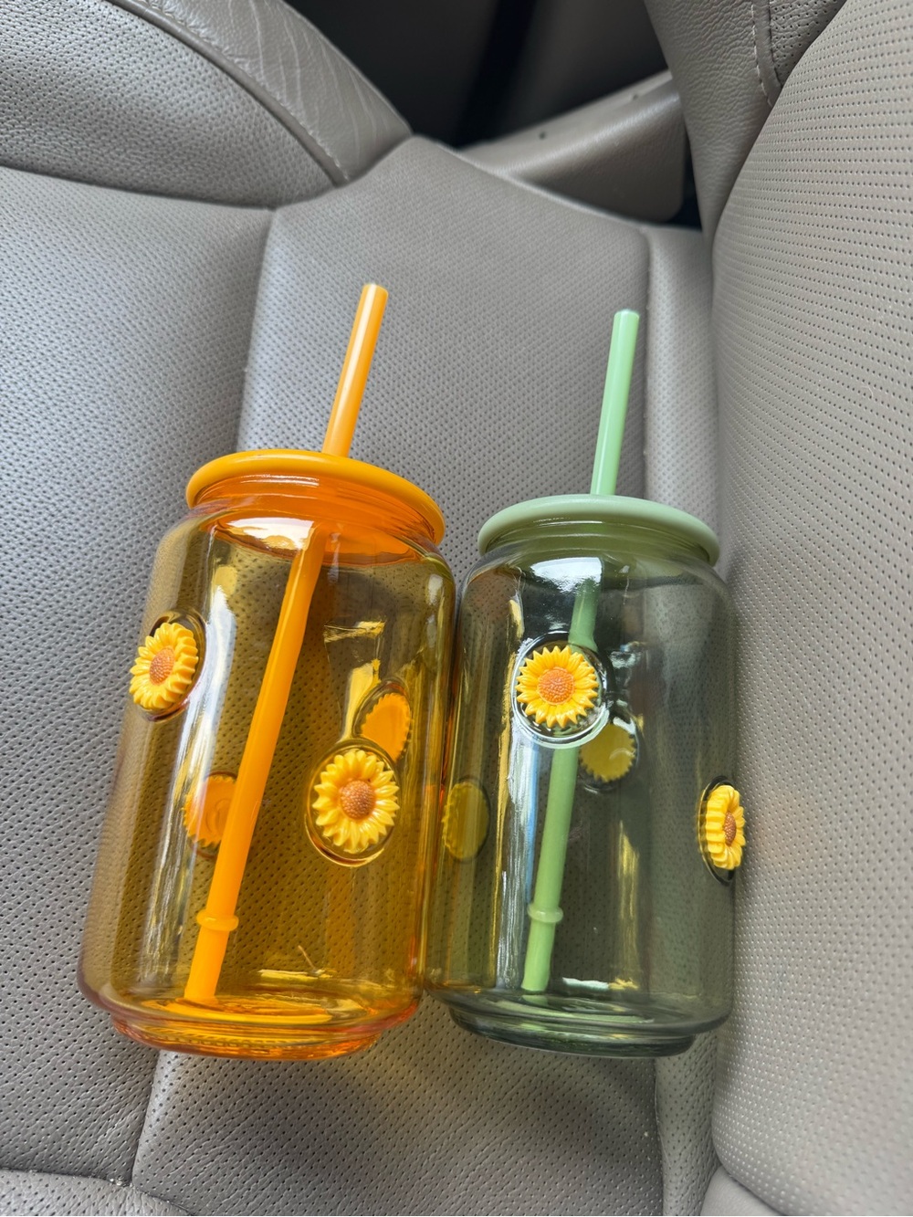 Sunflower Glass Tumblers with Straw - Yellow & Green set of 2 tik tok viral